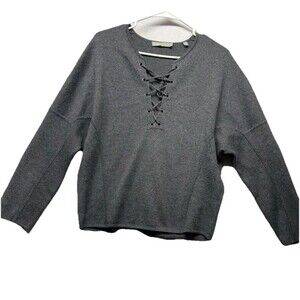 Vince Gray Merino Wool Cashmere Sweater Lace Up Quiet Luxury Minimalist Size XS